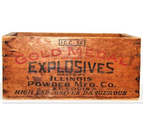 antique wooden explosive dynamite box gold metal|Vintage Gold Medal Dynamite Explosives Shipping Wood Crate .